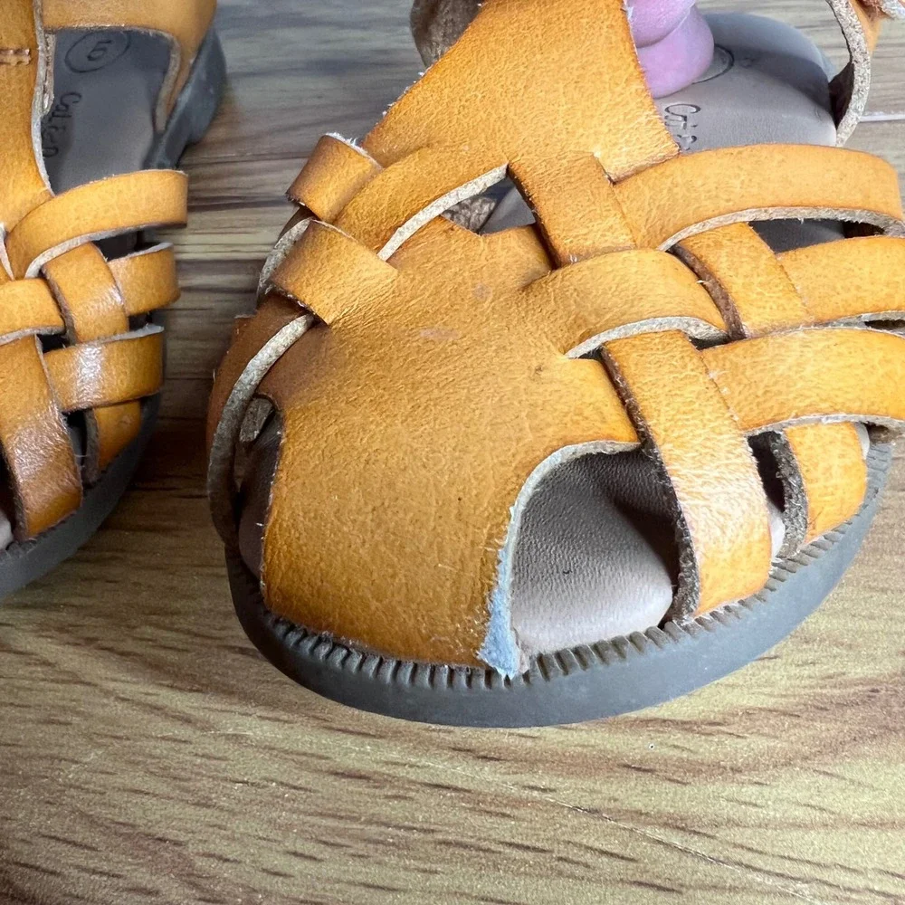 Cat & Jack Sandals Toddler‎ 5 Tan Fisherman Huarache Caged Closed Toe